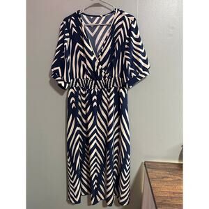 Curavie Navy & Cream Chevron Print Midi Dress Plus Size 1XL